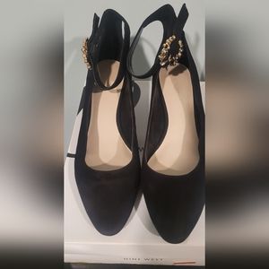 Nine West black suede shoes with jeweled buckle, size 11
